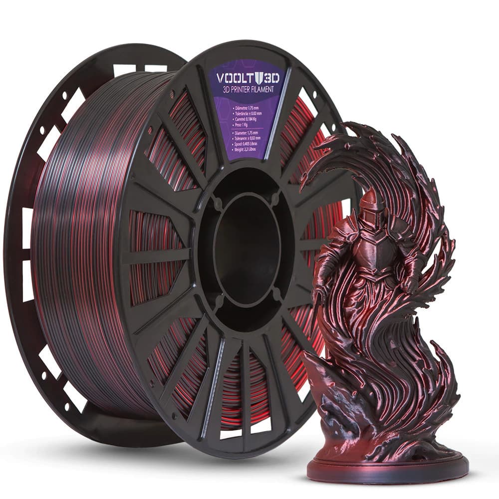 Filamento PLA Duo Color Shadow Vermelho com Preto V-Silk - 1kg