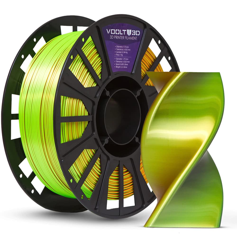 Filamento PLA Tri Color Azul / Laranja / Verde Neon V-Silk High Speed Premium 1kg