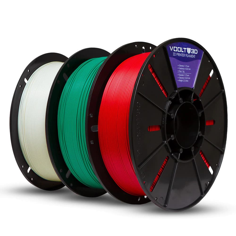 KIT Filamento PLA Velvet - Branco | Verde | Vermelho